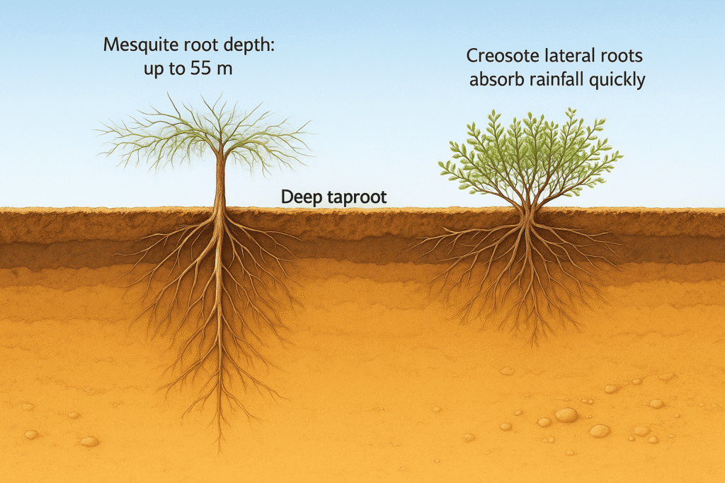 Native desert plant root depth Comparison