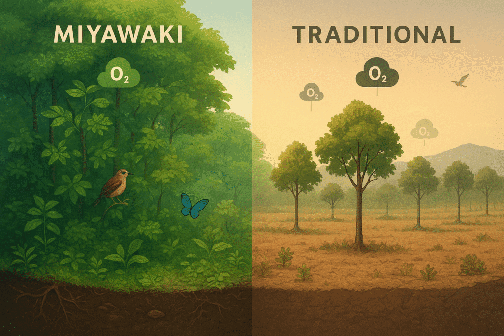 Miyawaki method vs traditional afforestation