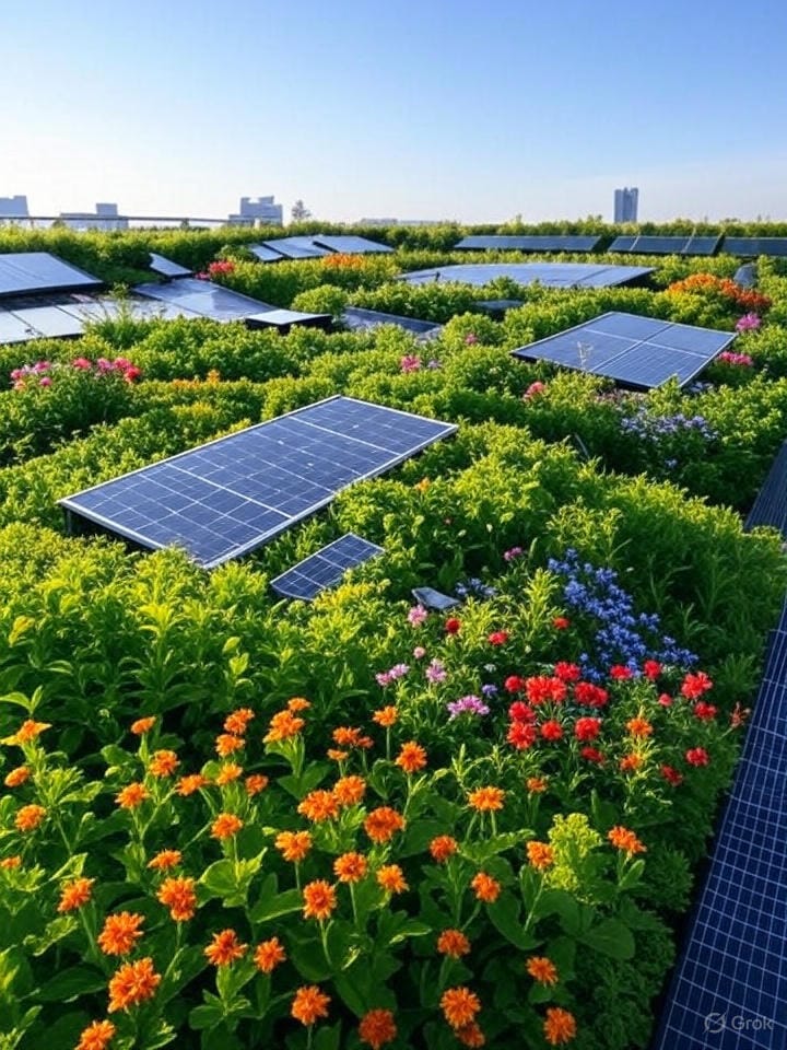 Solar panels on green roof