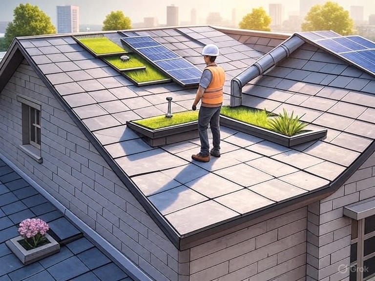 Integrating panels on green roof
